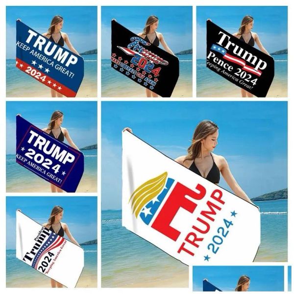 Bandeiras de banner Towels de banho de tecido seco rápido Presidente Trump toalha 2024 Cobertores de areia de tapete de impressão dos EUA para chuveiro de viagem Swimming DHH95