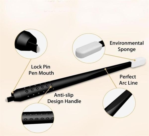 10 adet profesyonel kalıcı makyaj siyah tek kullanımlık mikroblading kalem el aletleri 018mm 18u pim iğneleri nakış bıçakları 2201256839391