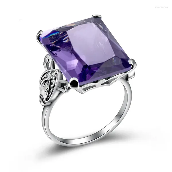 Clusterringe Silber für Frauen lila Amethyst Edelsteine ​​Real 925 Sterling Vintage einzigartiger handgefertigter feiner Schmuck