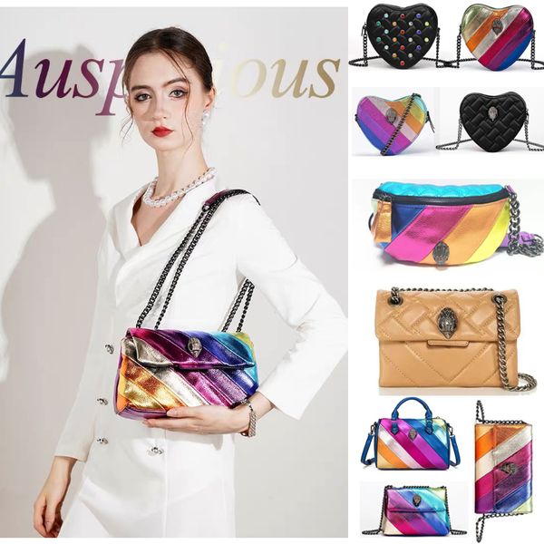 Designer colorato Kurt Geiger Eagle Heart Heart Rainbow Wote Bag Women Occiglia Cruci Cruci Clutch Molette con valigetta a piedi in stile catena argento