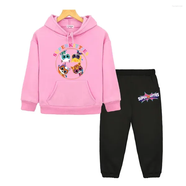 Set di abbigliamento Superkitties per bambini con cappuccio casual anime boutique vestiti in pile felpa da pile Kawaii Pullover Pullover Kawaii