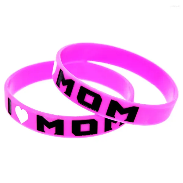 Bracelets de charme 50 PCs I Love Mom Silicone Rubber Wrist Bracelet rosa para presente de família