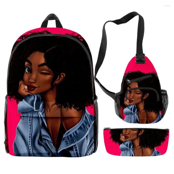 Moda de mochila moda engraçada Garota africana 3D Impressão 3pcs/set pupila bolsas escolares laptop laptop saco de lápis estojo