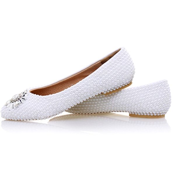 Weiße Perle Flat Heels Hochzeitsschuhe bequeme Brautjungfernschuhe Braut formelle Kleider Flats Party Prom Dancing Schuhe 292c