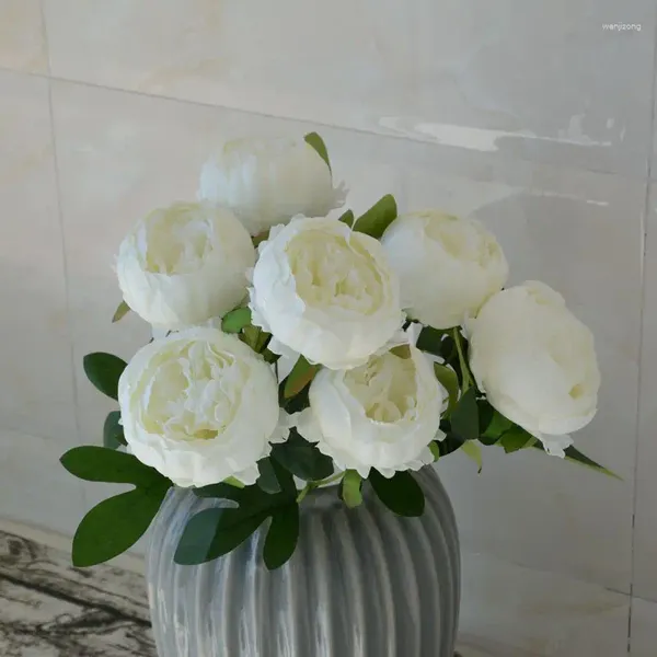 Flores decorativas Coração artificial Peonies roxos buquê de seda falsa flor verde planta café decoração simulação peony restaurante decoração