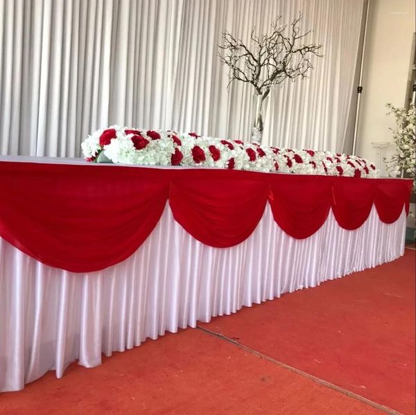 Tala de mesa de 10 pés x 29 polegadas Saia de seda de gelo colorida rodado de ruched com decoração de buffet de aniversário de casamento