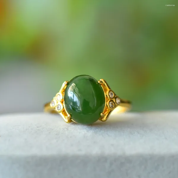 Ringos de cluster rings naturais hetianos jade anel gemias de pedras preciosas acessórios cravejados de diamante para meninas moda mulheres ajustáveis