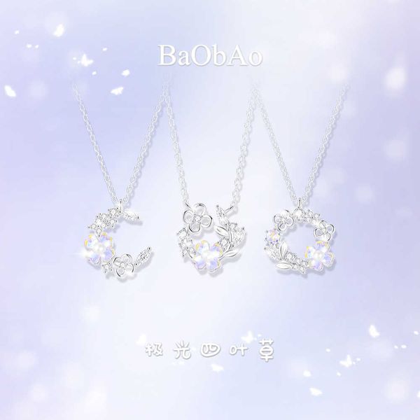 Designer Baobao Design Sterling Silber Aurora vier Blattklee Kranz Halskette Temperament Nische Fairy Blumenschmuck