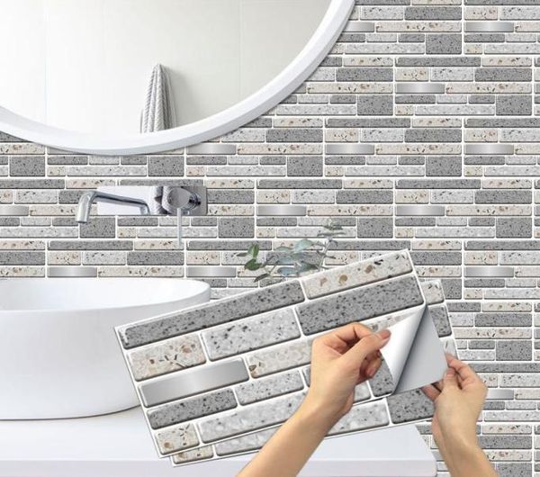 Wandaufkleber grauer Mosaik Ziegelstein selbstkleber Fliesenaufkleber Küche Backsplash Badezimmer wasserdichte Tapete PVC Abnehmbare DIY -Kunst 1878227