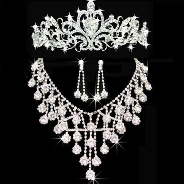 Tiaras Gold Tiaras Crowns Hochzeit Haarschmuck Neceklace Ohrring Billig Großhandel Mody Girls Abend Prom Party Kleider Accessoires 2717