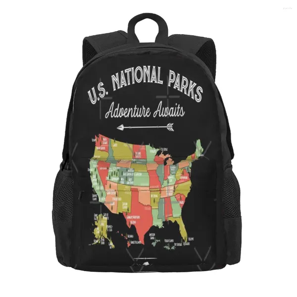 Backpack National Park Mapa Vintage T 1 Mochilas Macacas Men de Meninas para Mulheres Kpop Men Kawaii