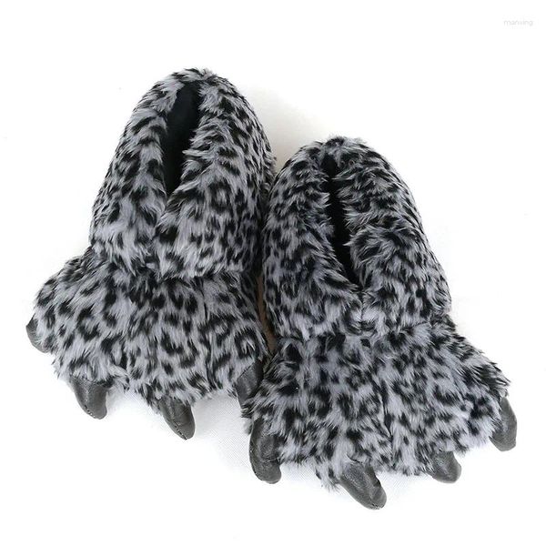 Тапочки Fayuekey Spring Winter Home Home Plush Plush Leopard Women Женщины термические мягкие смешные когтя