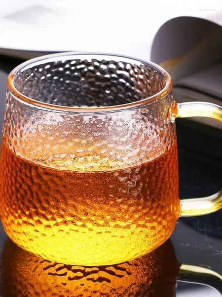 Tassen Japanischer Stil kreativer handgefertigter Hammer gemustert transparent hitzebeständiger Glaswasserbecher Grüne Teehaus groß