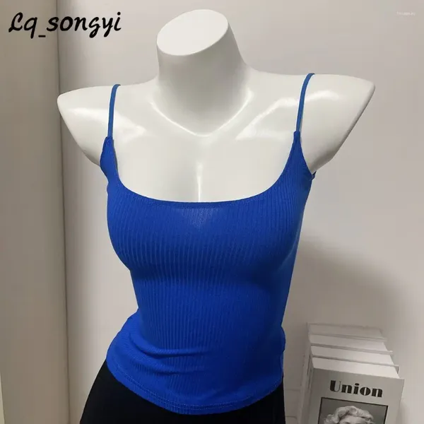 Frauen Tanks LQ_Songyi Süßigkeiten Farbe Schlanke Top Frauen ärmelloses Ernte Tops Kurzes Baumwoll -Thirts weibliche grundlegende sexy feste Ins Camisole