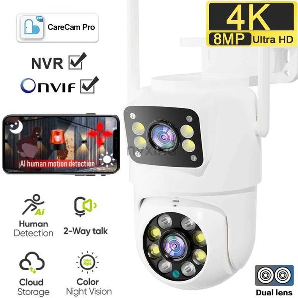 Telecamere IP da 8 MP Dual Lens PTZ Camera WiFi 4K ad alta definizione Ai Schermo AI Riconoscimento del corpo AI Body Riconoscimento della videocamera per videosorveglianza da 4 MP Carecam Pro D240510