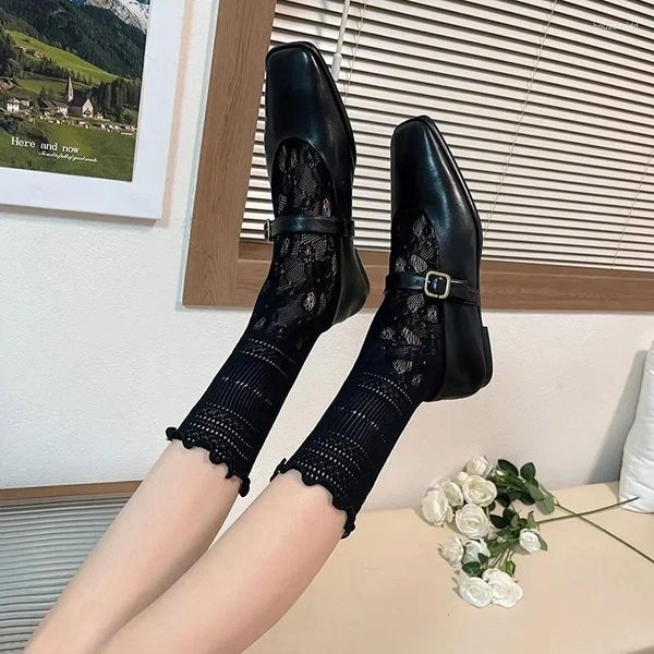 Frauen Socken schwarzer Mesh Fishnet Lace JK Lolita Mädchen Rüschen japanische modische Farbe weiße lose lange Kawaii Süßes