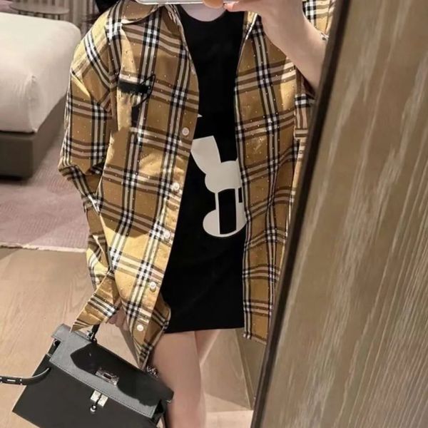 Camicia designer Women Shirts Fashion Plaid Letter Blome Casual Space Tops Womens Cardigan Bavani a maniche lunghe Spring Spring