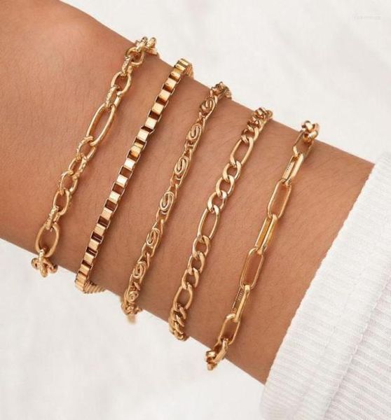 Bracelets de charme 5 PCSSET Gold Color Link Chain For Women Simple Braclets Girls Wrist Fashion Woman 20229418628
