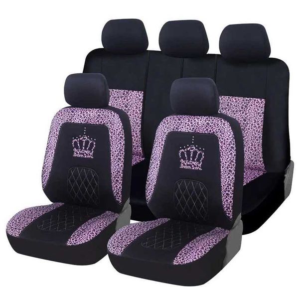 Capas de assento de carro Capas de assento de carro com estampa de leopardo Crown Crown Print Front Bucket Seat Coverrear Seat de 3 lugares para mulheres universais FIT 99% CARS T240509