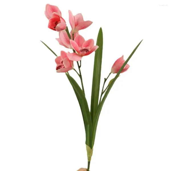 Dekoratif Çiçekler Simülasyon Pembe Cymbiyum Şube Bitkileri Restoran Dekor 3D Baskılı Sahte Yapay Çiçek Bitki Düğün Dekorasyonu