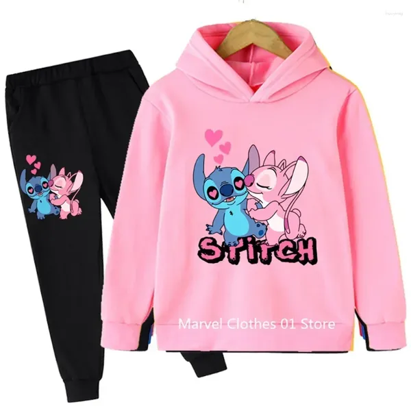 Set di abbigliamento Spring Boys Girls Stitch Hoodies 2pcs Set Festa a maniche lunghe casual Pantaloni lunghi 2-13 anni Sportsuit Autumn Autunno