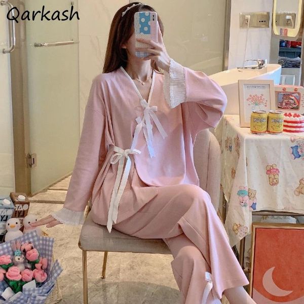 Frauen Nachtwäsche Pyjama setzt Frauen Einfache Langhüllen täglich trendy schicke fit v-hals