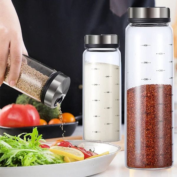 Nuovo condimento in vetro borosilicato ad alto borosilicato può shaker pepe shaker cucina sale bottiglia di guarnizione solida con coperchio rotante