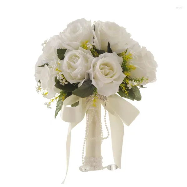 Dekoratif Çiçekler Düğün Buket Nedime Tutma Çiçek Gül Şampanya Rhinestone Gelin Evlilik Gelin Novia