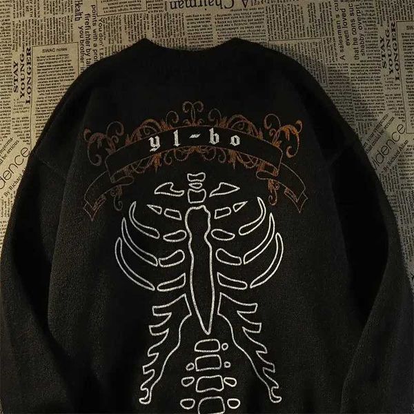 Erkek Hoodies Sweatshirts 2023 Moda Hip Hop Strtwear Erkekler Vintage Kafatası Baskı Kazak Kadınlar Kış Sıcak Triko Üstleri Gotik Erkekler H240508