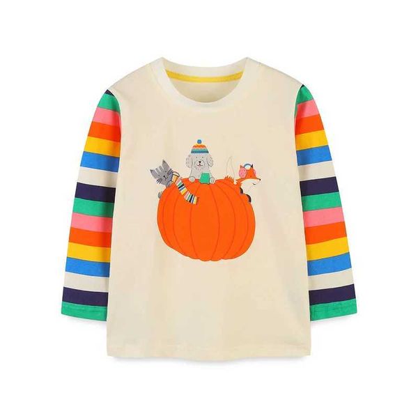 T-shirts Jump contagem 2-7t Pumpkin Print Halloween Boy and Girl T-shirt Autumn Spring Cotton Childrens Roused Baby Shirtl2405