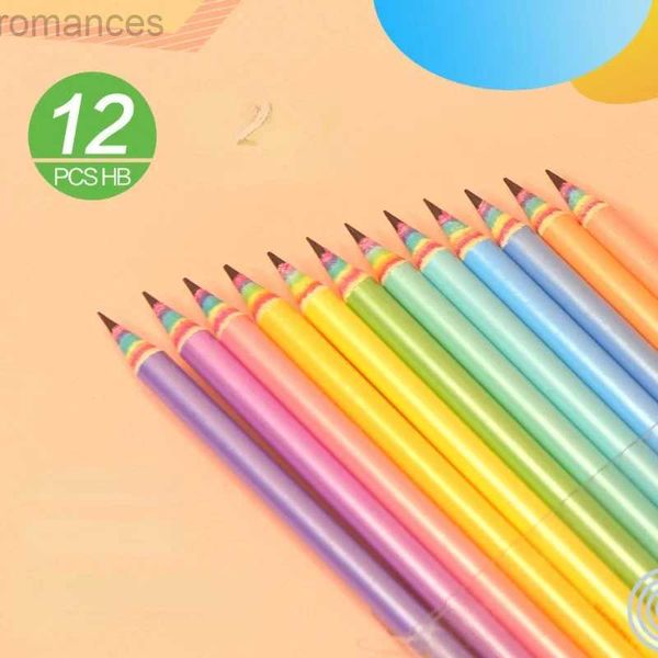 Bleistifte 12 Stück/Batch Rainbow Color Recycling Papierstifte HB Bleistift Kinderbissen Schreibstation D240510
