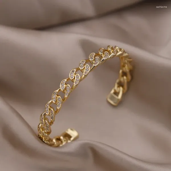 Bangle Korean Design Jóias de moda 14K Cadeia de zircão de ouro 14K Bracelete oca de abrição de luxo para mulheres acessórios para festas de casamento