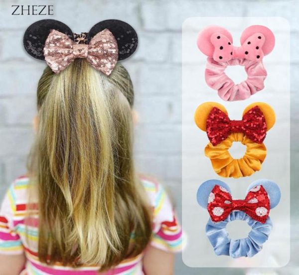 Loles 10pcs lot orelhas de mouse scrunchie de veludo elástico laços de borracha meninas corda rabo de cavalo acessórios para cabelos 2207088295216454381