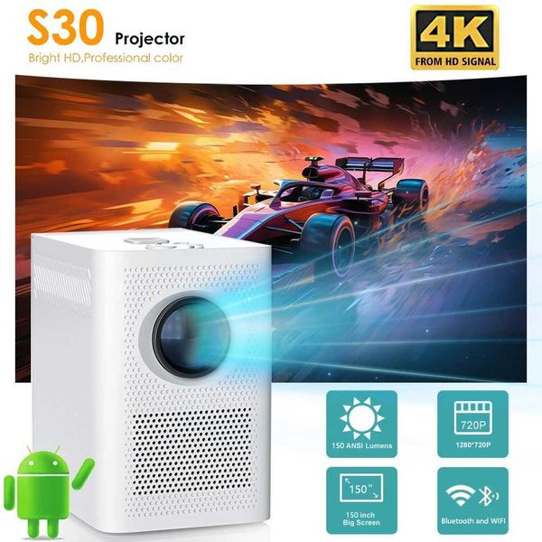 Проекторы S30 Mini 4K HD светодиодный проектор с Auto Focus Android 11.0 Bluetooth Wi -Fi 6.0 Bt5.0 1920 * 1080p Home Theatre Outdoor Portable Projector J240509