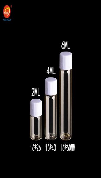 2ml 4ml 6 ml Glasflaschen mit Plastikschraubenkappe transparent klare Mini -Flaschen Plastikflaschen Kosmetische Behälter 100pcs1530632