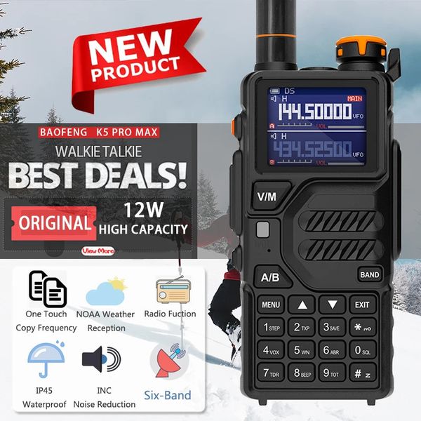 Baofeng k5 pro max walkie talkie 12w ad alta capacità Am Air Band FM Radio a due vie Uvk5 Riduzione del rumore Full Radio militare 240509