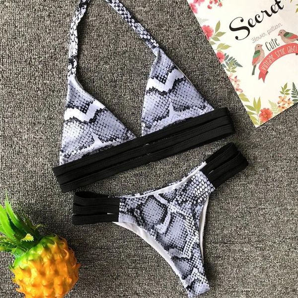 Frauen Badebekleidung Schlangendruck Bikini Halfter Verband Badeanzug sexy Frauen Brasilianer Rückenless 2 Stück Dreieck Micro Bikinis Thong Strand Set