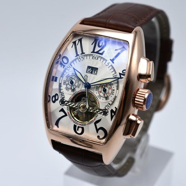 Banda in pelle di lusso Tourbillon Men Mechanical Men Watch Dropshipping Day Skeleton Men Automatic Men Watches Gifts for Father 259G