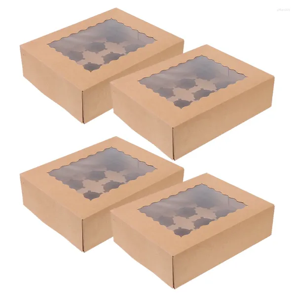 Nehmen Sie Container 4 PCs Muffin Box Cake Stand Mini mit Deckel bevorzugt Boxen 12 Count Cupcake Holder Kraft Paper Party Gefälligkeiten