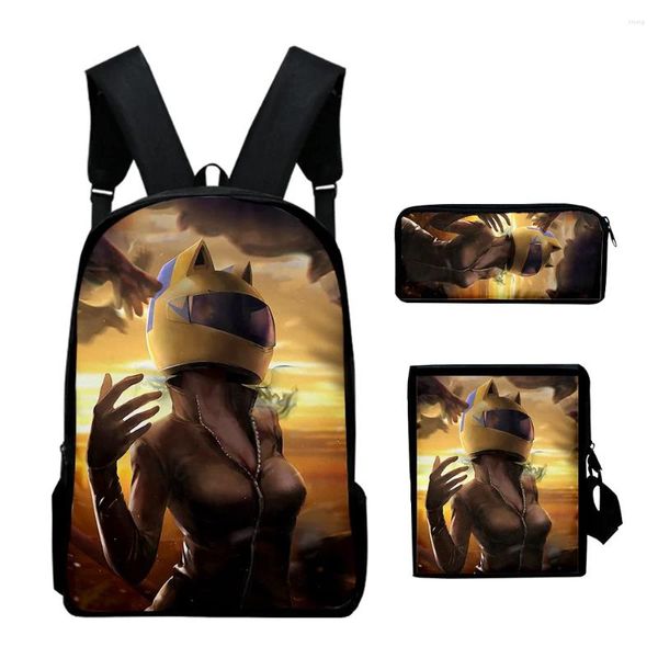 Backpack Harajuku Cool Durarara 3D Impressão 3pcs/set pupil School School Laptop Daypack Inclined Bag Saco de Lápis de Lápis