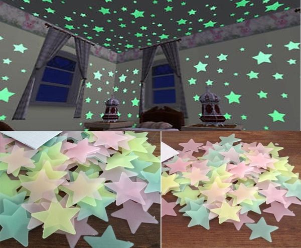 100 pezzi Glow muro di casa negli adesivi scuri Adesivi pianeta decorazione del soffitto sul soffitto Spazio Decorazione del soffitto 3D 3D luminoso 3CM7912250