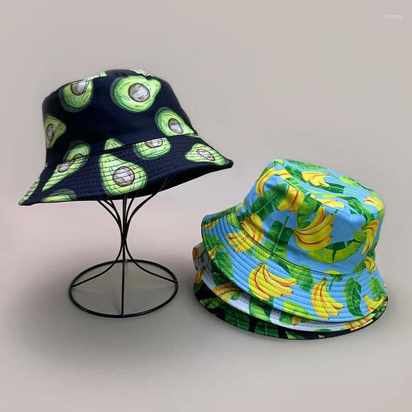 Berretti da viaggio da cartone animato frutta verdura stampare cappelli da secchio unisex sun ombreggiatore versatile a doppio lato indossabile berretti di pescatori