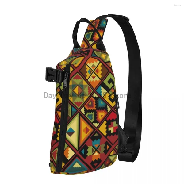 Mochila Bolsas de peito de estilo africano menino colorido geometria para caminhada bolsa de ombro vintage personaliza pequena telefonia externa