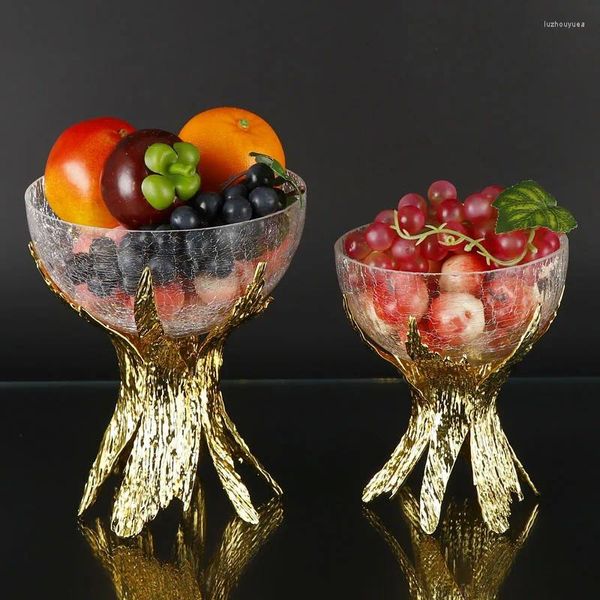 Пластины роскошные металлические стеклянные фруктовые пластины с высокой ноги с круговой поднос свадебная вечеринка конфеты закуски для обеда