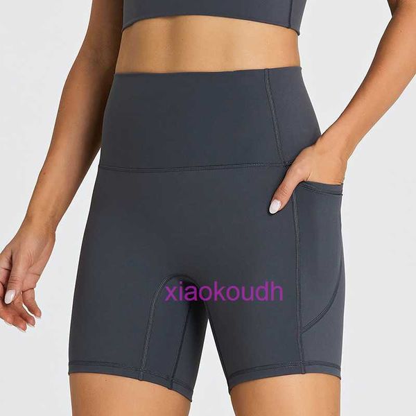 Lu Woman Biker Hotty Hot и Nude Yoga Shorts Эластичные плотные спортивные карманы дышащие езды на велосипеде бег