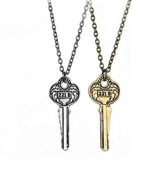 Ganzes 10pclot Vintage Key Pendant Halskette Antike Silber Bronze Detective Sherlock 221B Schlüssel Jubiläum Schmuck 4909295