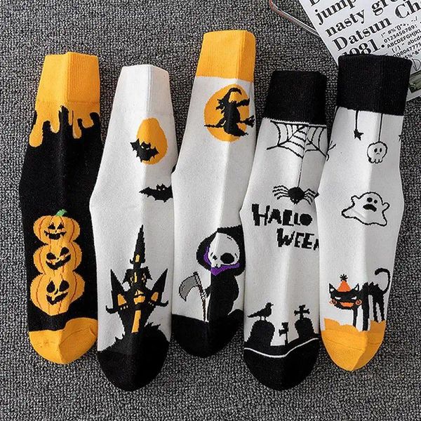 Mulheres meias criativas de algodão feminino criativo Hosiery Mid Tube Halloween Winter Warm Tide Unisex Gifts Pumpkin Impresso
