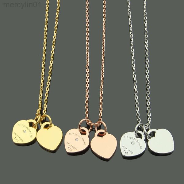 Designer Schmuck Asian Gold Schmuck T-Letter Doppelpfirsich Herz Eins Diamant Halskette Frauen lieben Doppel Herz Halskette