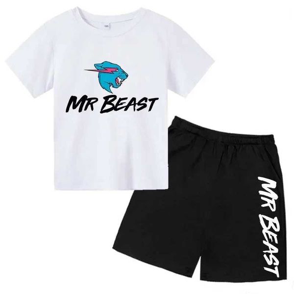 Set di abbigliamento per ragazzi pantaloncini estivi di bestia da squalo set 4-14t t-shirt sport di moda unisex+pantaloni da 2 pezzi set per bambini abbigliamento casual abbigliamento vestito di abbigliamento 2405