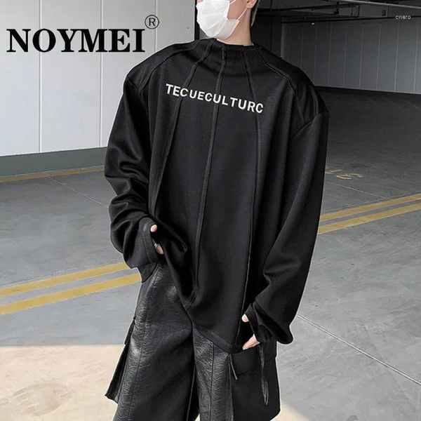 Camisetas T Men Letra de metal noyymei impressão de pescoço redondo da moda Manga longa Linha de camiseta Decoração listrada masculina preta top wa4180